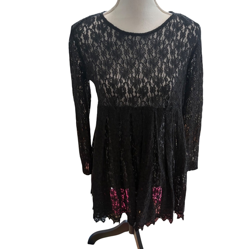 Y2K My Michelle‎ Black Floral Lace Mini Dress Long Sleeve Whimsigoth Witchy 5/6